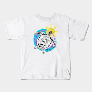 Tribal line Art Turtle / Baybayin word Tiyaga (Perseverance) Kids T-Shirt